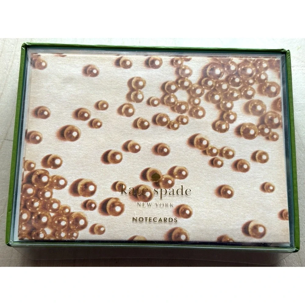 Kate Spade Notecards NIB Pink Pearls Set Box of 10 & Lined Envelopes